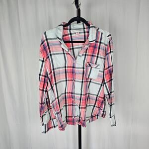 Victoria’s Secret Plaid Pajama Set XL Cotton Button Top & Drawstring Pants
